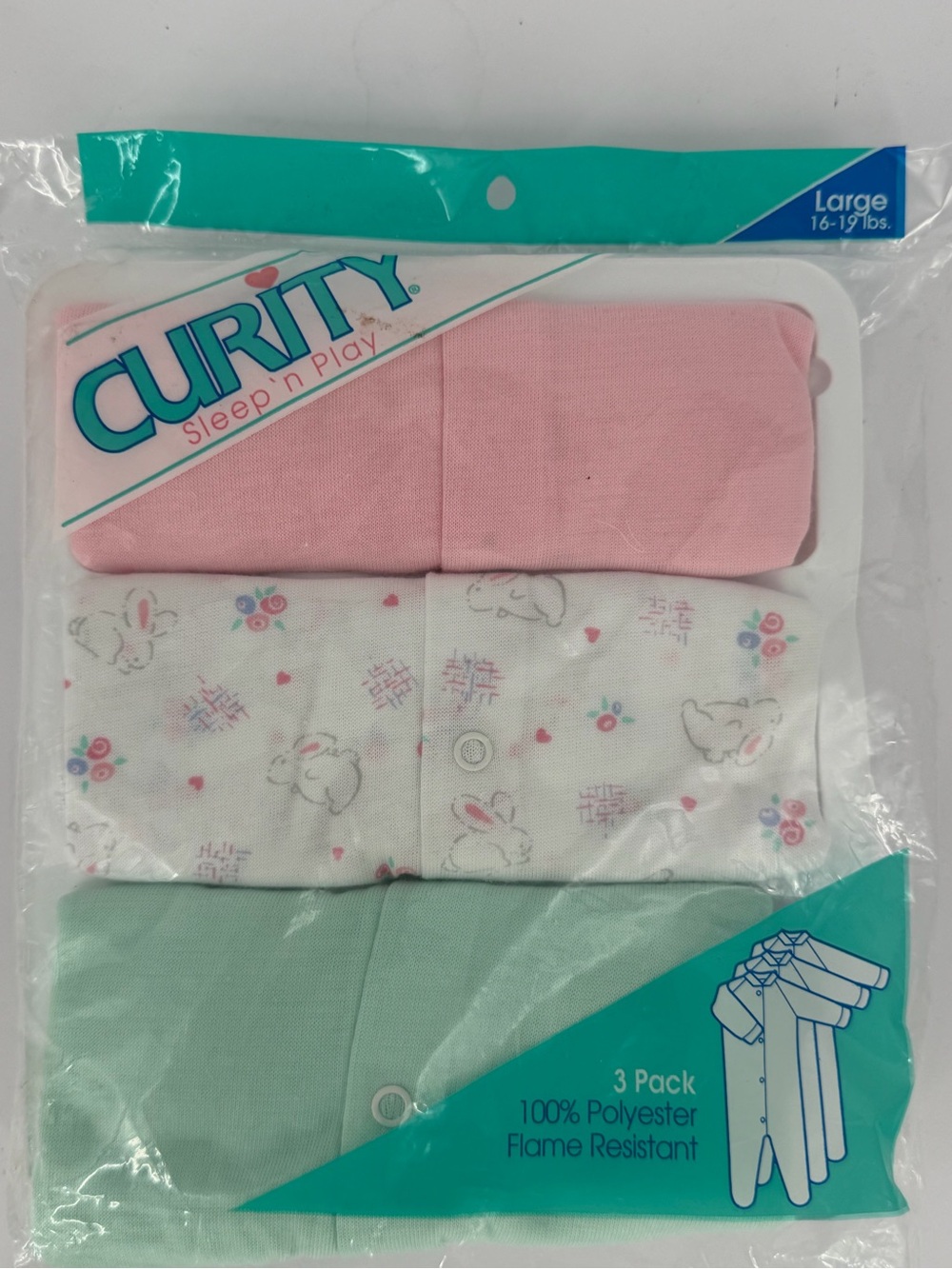 Vintage NOS Curity Sleep n Play Sleepers Pajamas New NIP Baby Infant Large
